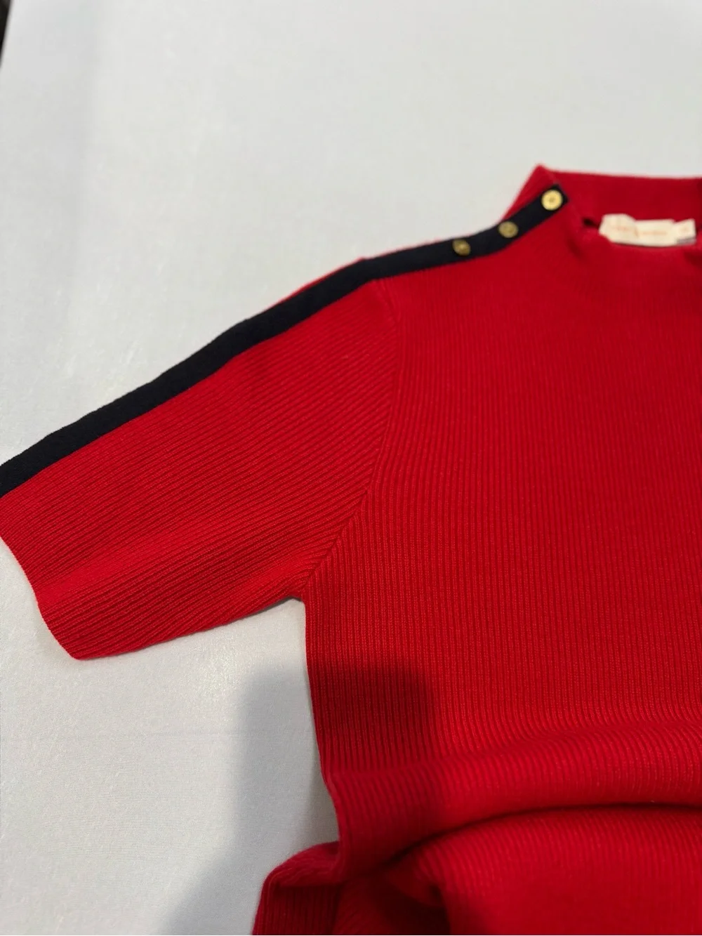 Tory Burch Sardy Merino Wool Sweater Dress Red Navy Gold Buttons L